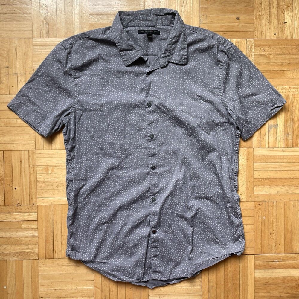 John Varvatos Shirt Mens Large Grey Geometric Business Casual Preppy Slim Fit